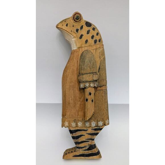 Tall Wooden Frog Statue Folk Art Sculpture 16” Hand Carved Rustic Home Decor - Picture 2 of 7